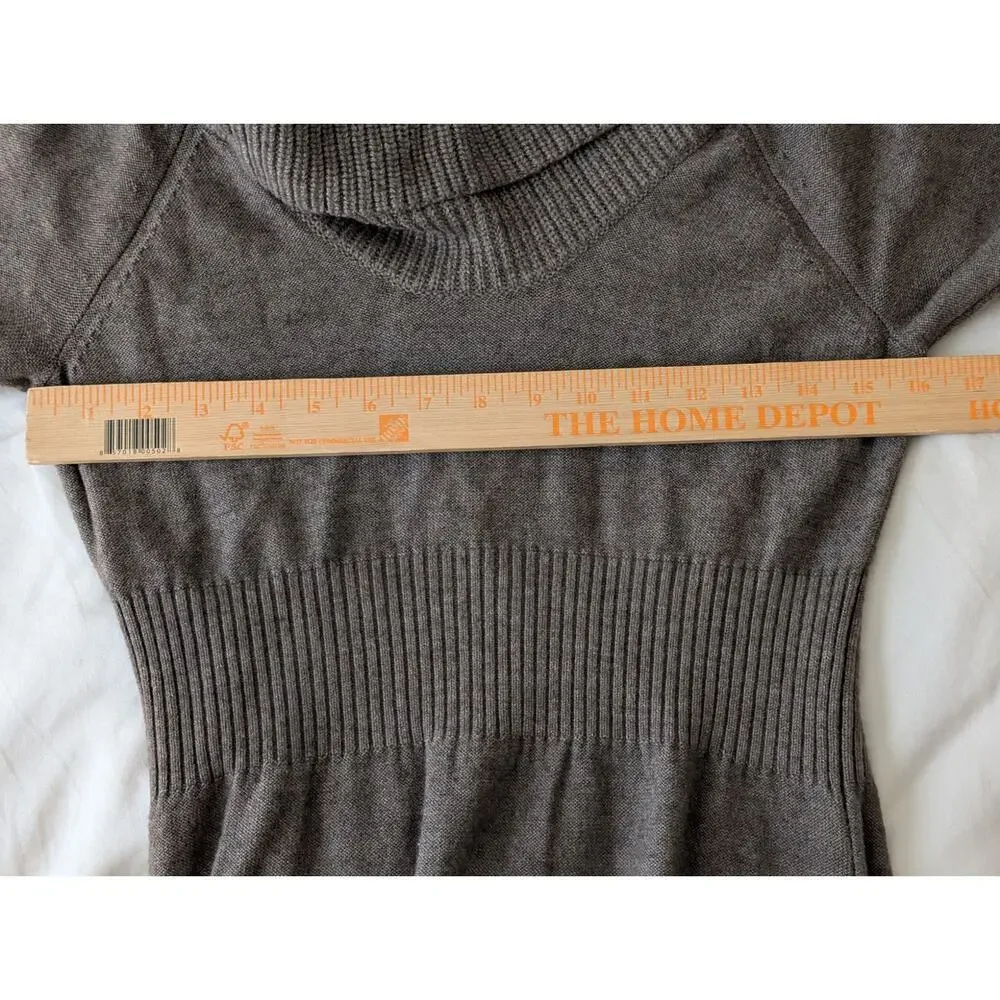 LOFT Merino Wool Blend Cowl Neck Sweater Dress S Brown Y2K Office Siren - Picture 5 of 9